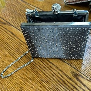 Lulu Townsend silver evening bag with rhinestones.  Kisslock closure. NWT